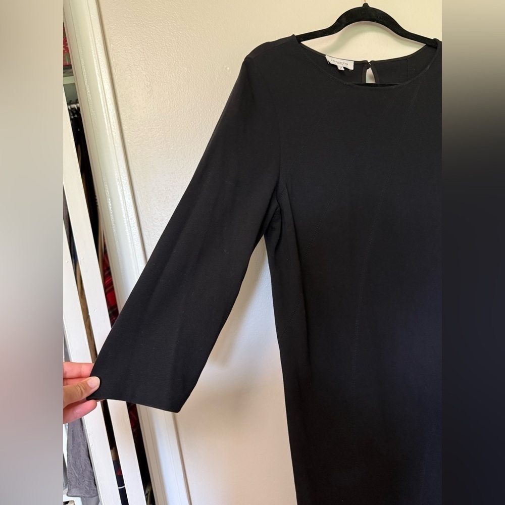 Lafayette 148 New York crepe 3/4 sleeve knee length Elegant Black A-Line Dress - Picture 3 of 16